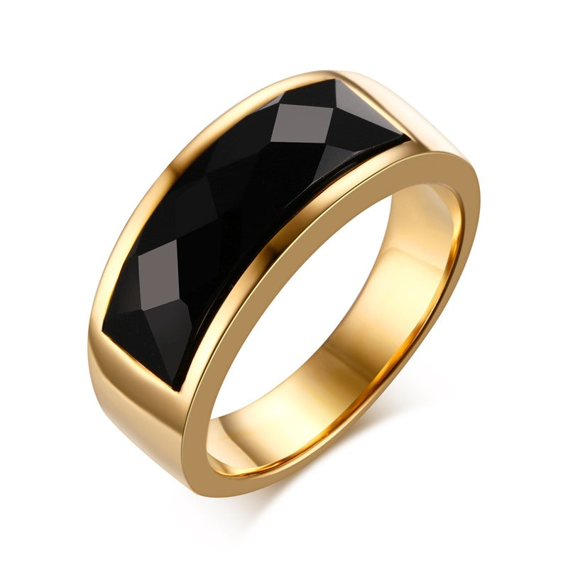 Gold & Black Agate Ring