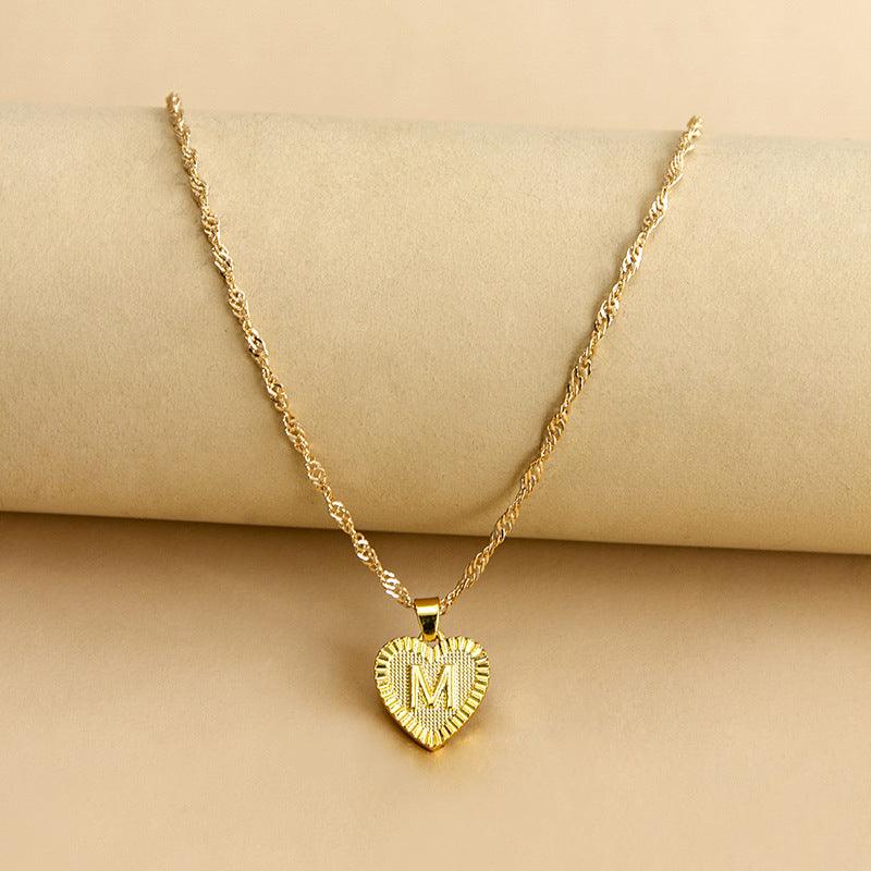Initial Letter Gold Heart Necklace - DARK MOON