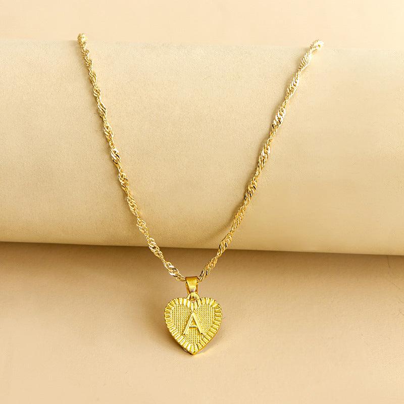Initial Letter Gold Heart Necklace - DARK MOON
