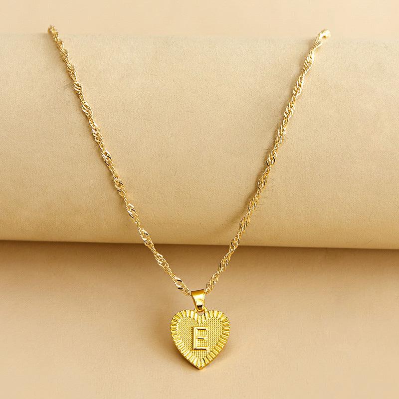 Initial Letter Gold Heart Necklace - DARK MOON