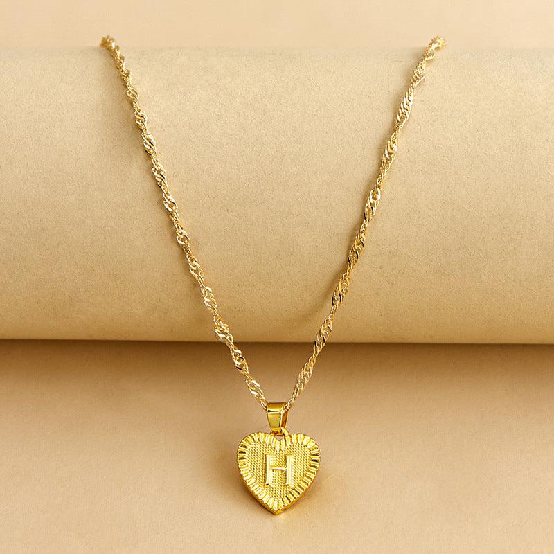 Initial Letter Gold Heart Necklace - DARK MOON