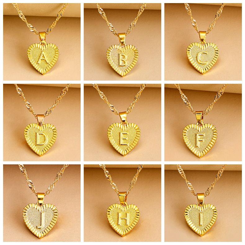 Initial Letter Gold Heart Necklace - DARK MOON