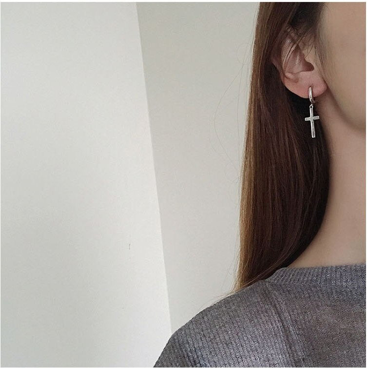 Sterling Silver Cross Stud Earrings - DARK MOON