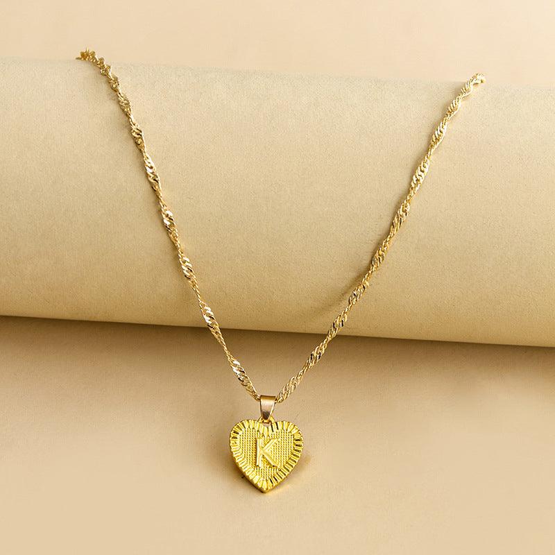 Initial Letter Gold Heart Necklace - DARK MOON