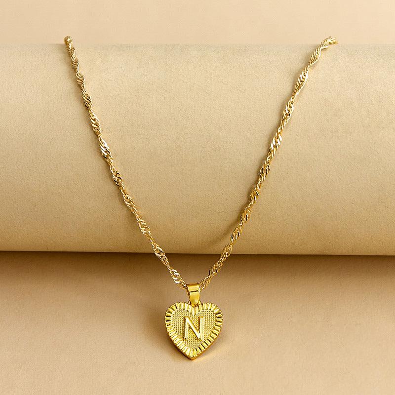 Initial Letter Gold Heart Necklace - DARK MOON