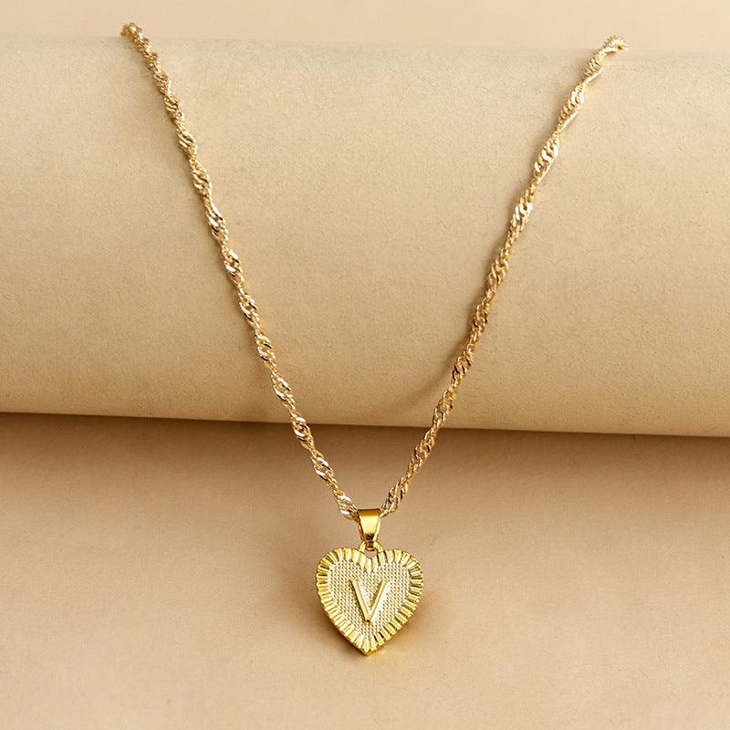 Initial Letter Gold Heart Necklace - DARK MOON
