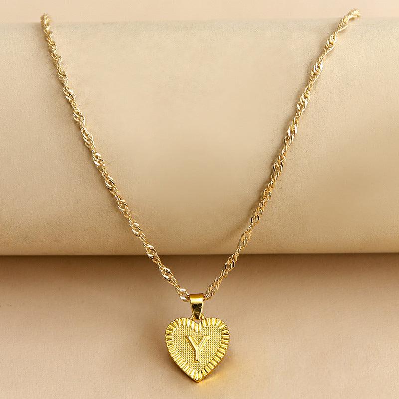 Initial Letter Gold Heart Necklace - DARK MOON
