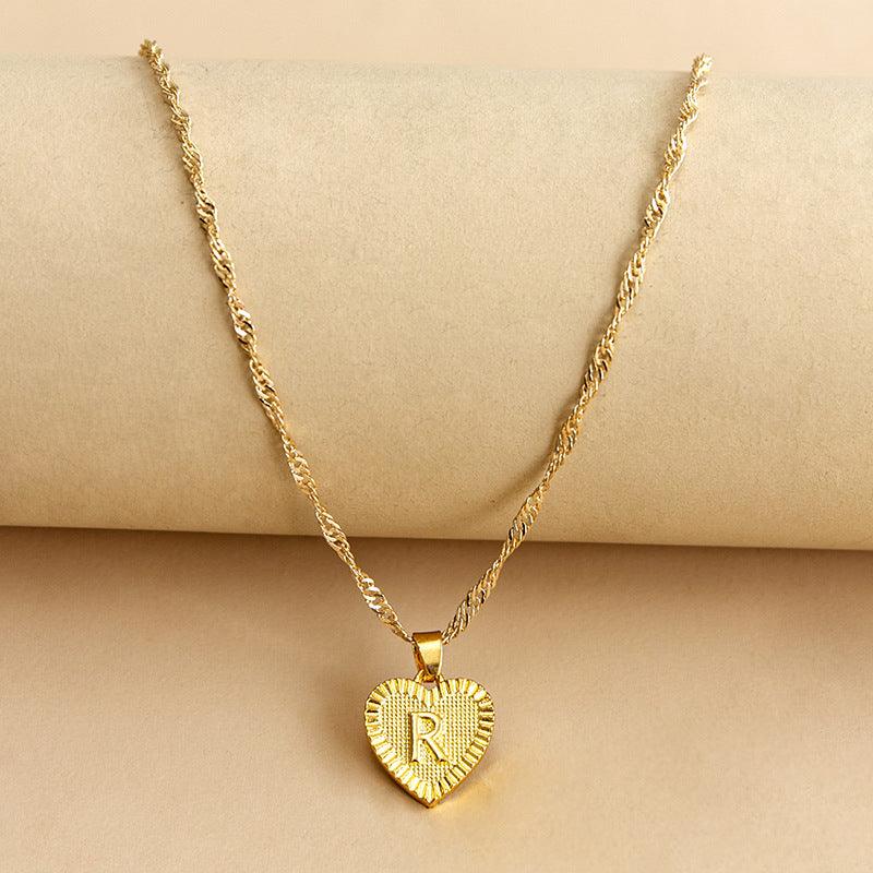 Initial Letter Gold Heart Necklace - DARK MOON