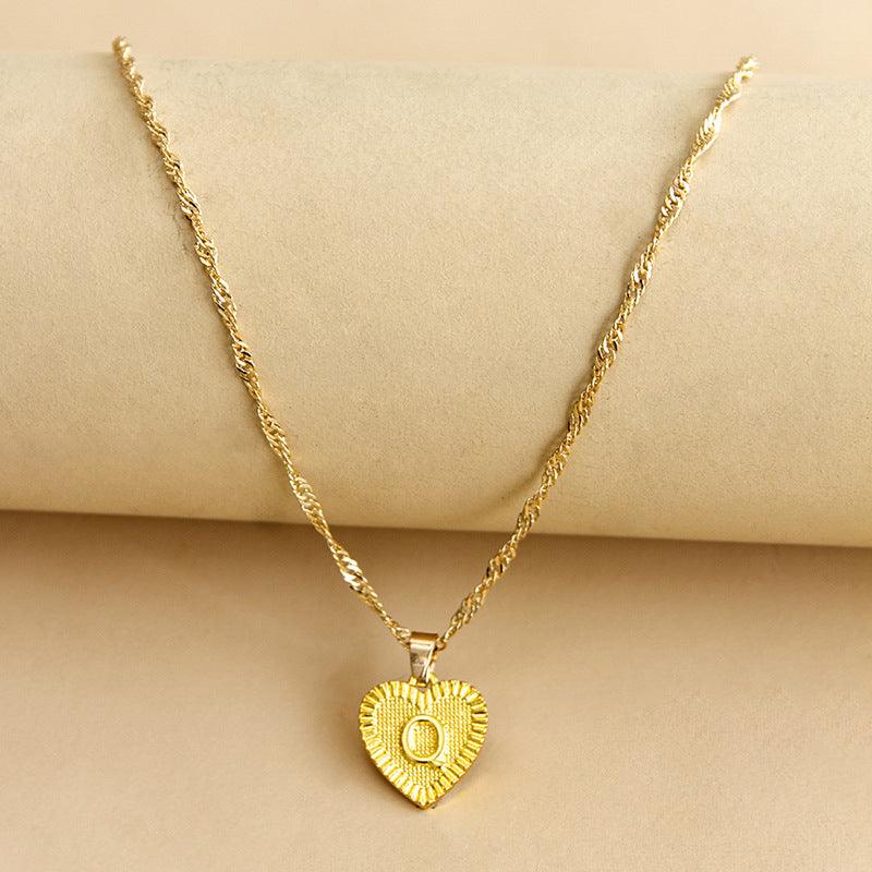Initial Letter Gold Heart Necklace - DARK MOON