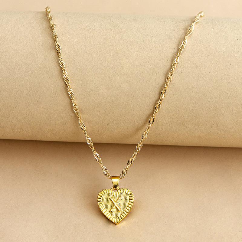 Initial Letter Gold Heart Necklace - DARK MOON