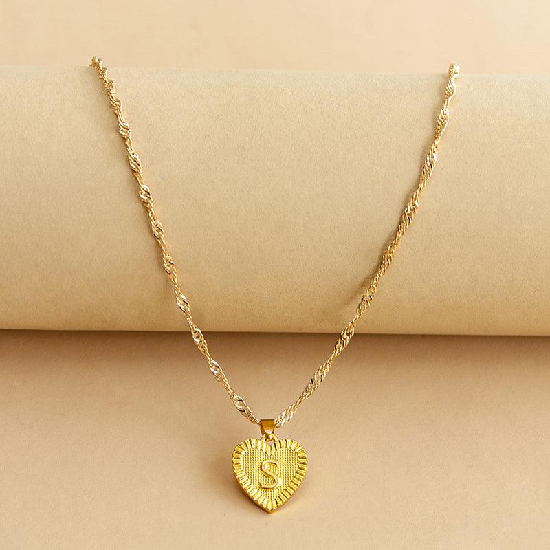 Initial Letter Gold Heart Necklace - DARK MOON