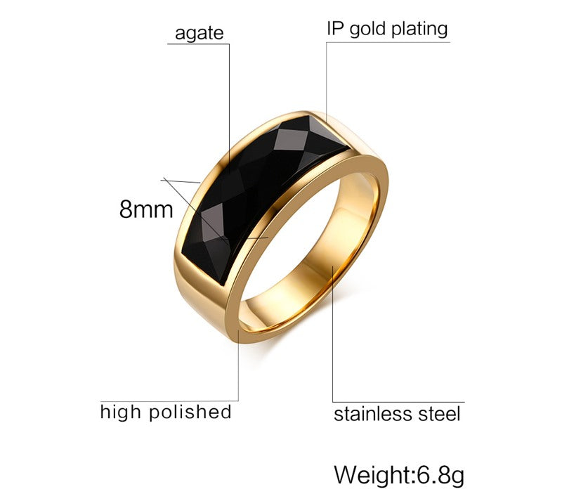 Gold & Black Agate Ring