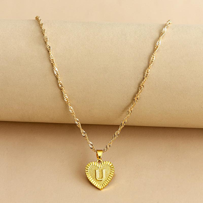 Initial Letter Gold Heart Necklace - DARK MOON