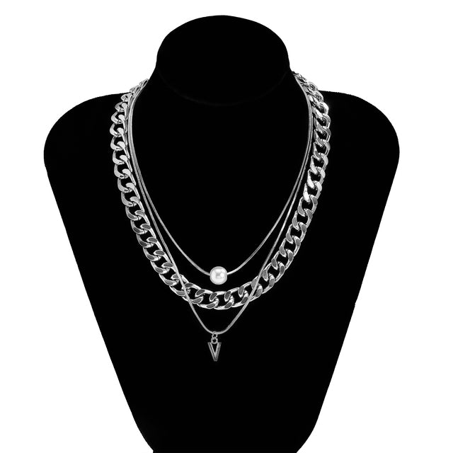 Chunky Chain Multi Layer Necklace - DARK MOON