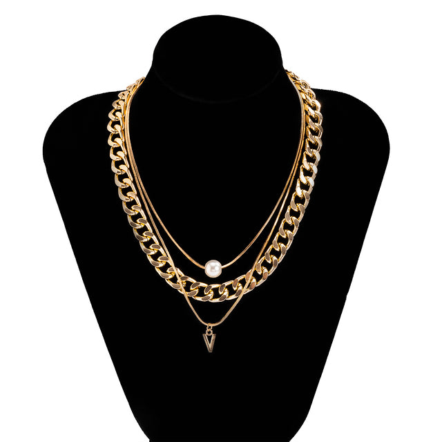 Chunky Chain Multi Layer Necklace - DARK MOON