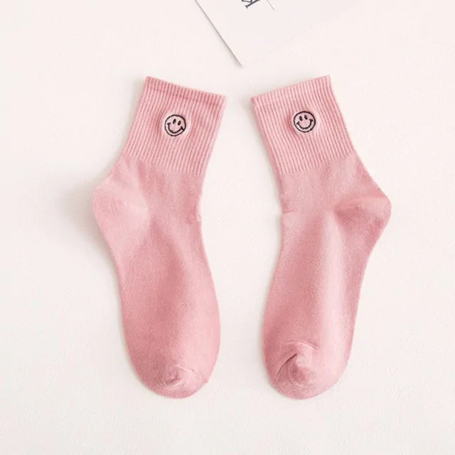 Embroidered Smiley Face Socks