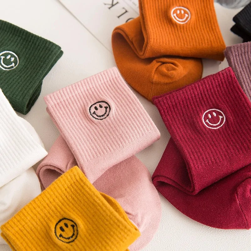 Embroidered Smiley Face Socks