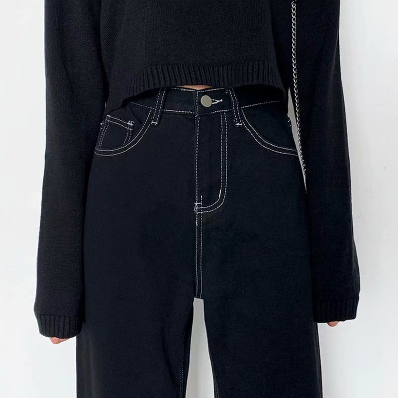 High Waist Wide Leg Black Jeans - DARK MOON