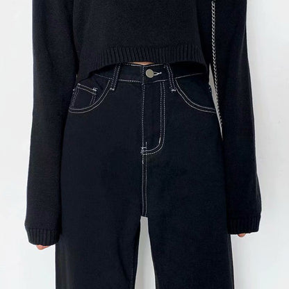 High Waist Wide Leg Black Jeans - DARK MOON