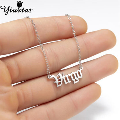 Old English Zodiac Sign Necklace - DARK MOON