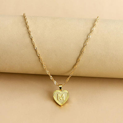 Initial Letter Gold Heart Necklace - DARK MOON