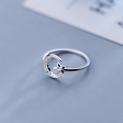 Sterling Silver Moon & Star Ring - DARK MOON