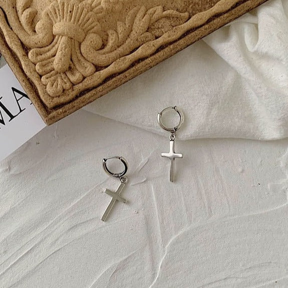Sterling Silver Cross Stud Earrings - DARK MOON