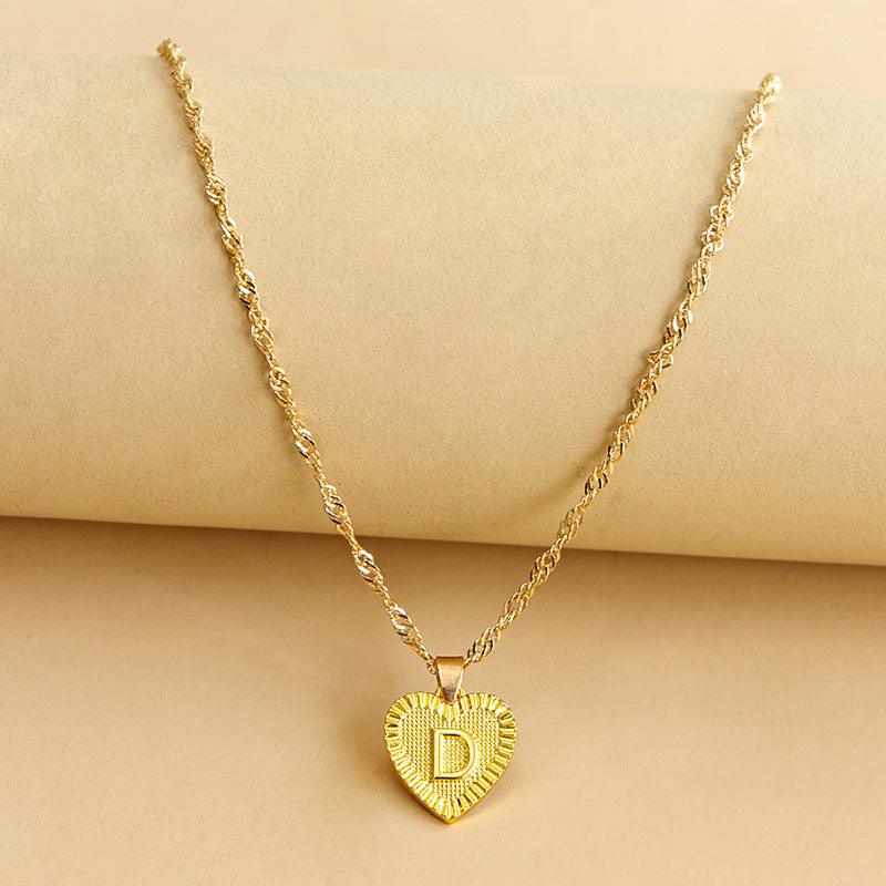 Initial Letter Gold Heart Necklace - DARK MOON