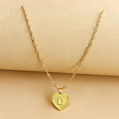 Initial Letter Gold Heart Necklace - DARK MOON