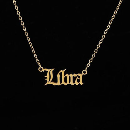 Old English Zodiac Sign Necklace - DARK MOON
