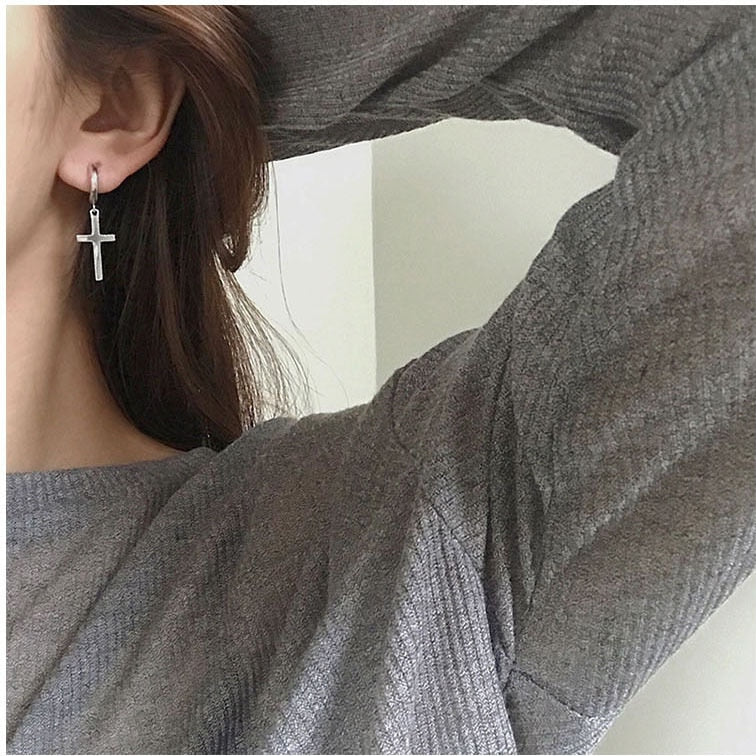 Sterling Silver Cross Stud Earrings - DARK MOON