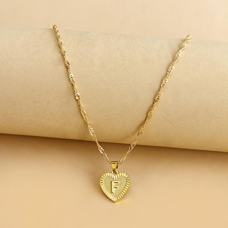 Initial Letter Gold Heart Necklace - DARK MOON