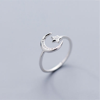 Sterling Silver Moon & Star Ring - DARK MOON