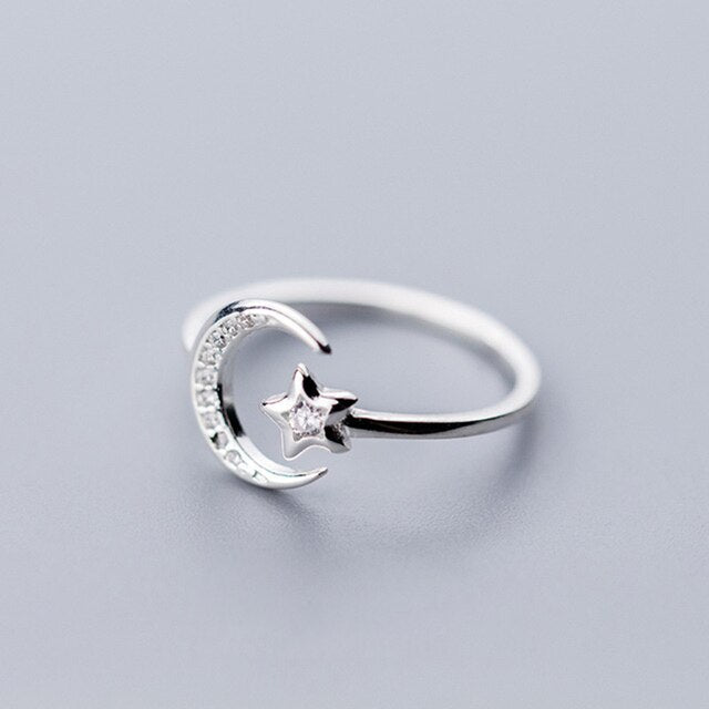 Sterling Silver Moon & Star Ring - DARK MOON