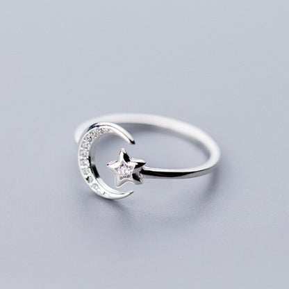 Sterling Silver Moon & Star Ring - DARK MOON