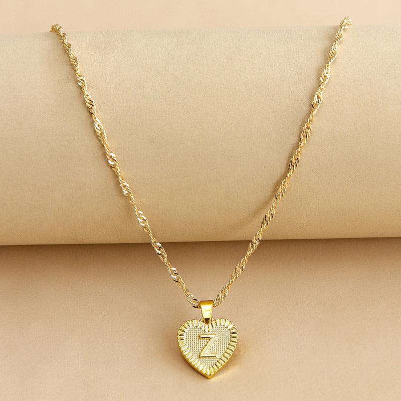 Initial Letter Gold Heart Necklace - DARK MOON