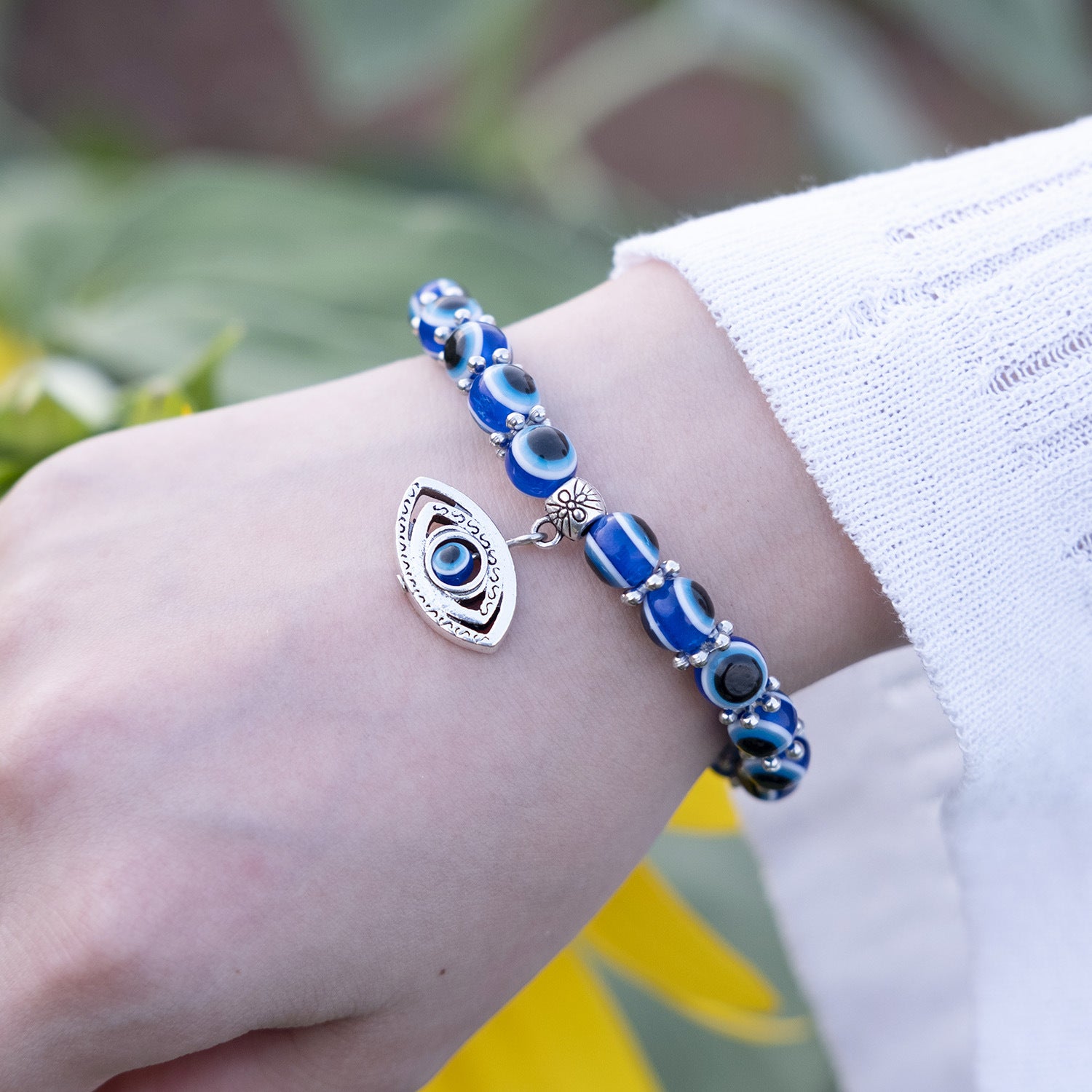 Evil Eye Beaded Bracelet with Charm - DARK MOON