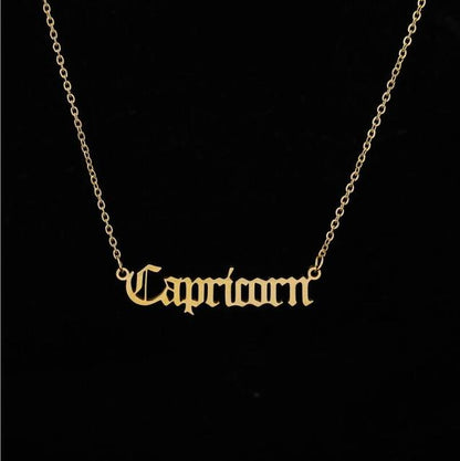 Old English Zodiac Sign Necklace - DARK MOON