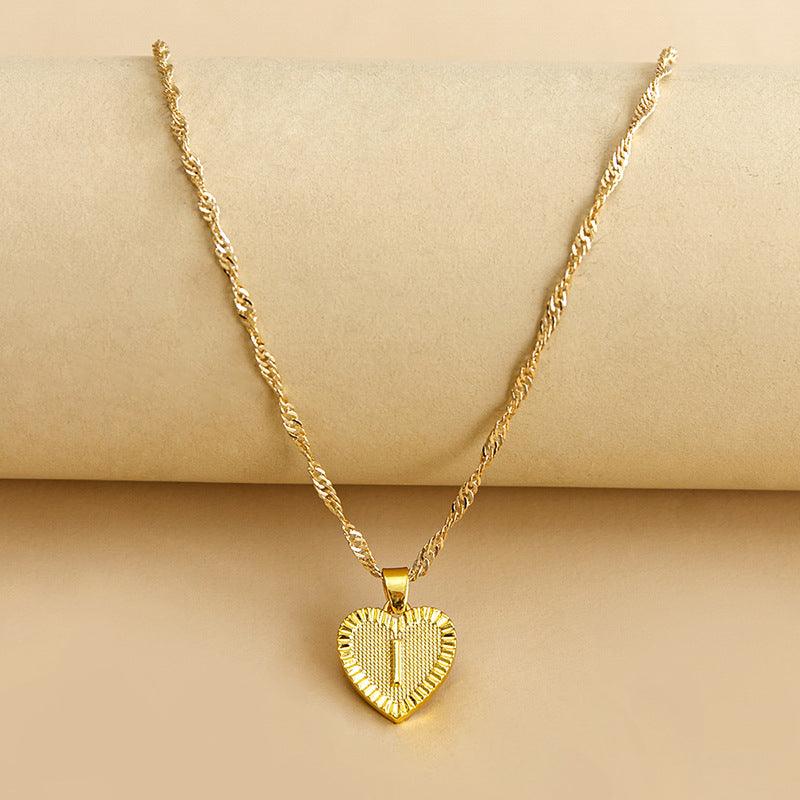 Initial Letter Gold Heart Necklace - DARK MOON