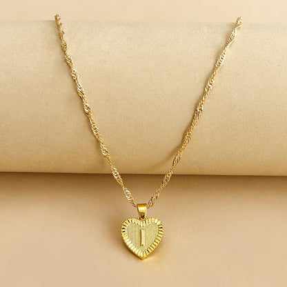 Initial Letter Gold Heart Necklace - DARK MOON