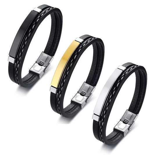 Metal & Leather Weave Bracelet - DARK MOON