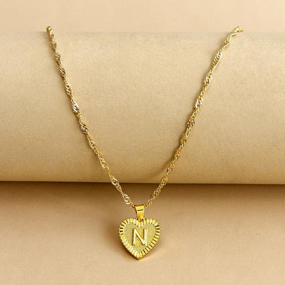 Initial Letter Gold Heart Necklace - DARK MOON