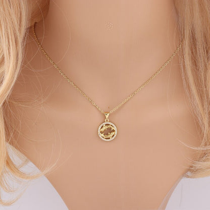 Round Zodiac Sign Necklace - DARK MOON