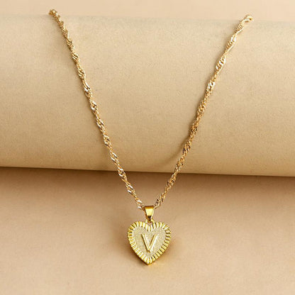 Initial Letter Gold Heart Necklace - DARK MOON