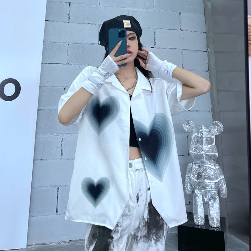 Oversized Heart Button Up Shirt - DARK MOON