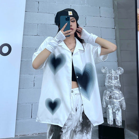 Oversized Heart Button Up Shirt - DARK MOON