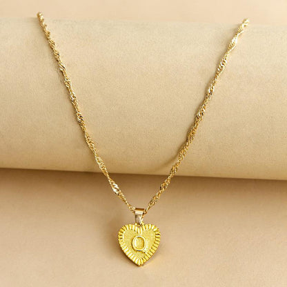 Initial Letter Gold Heart Necklace - DARK MOON