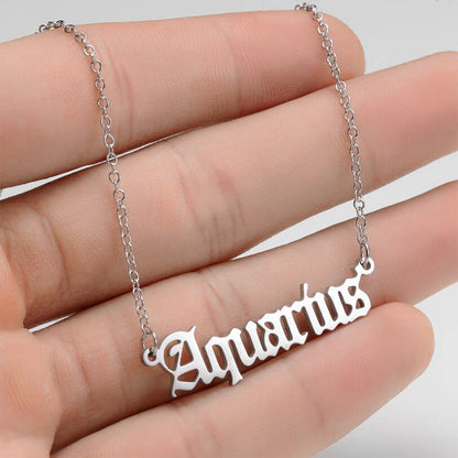 Old English Zodiac Sign Necklace - DARK MOON