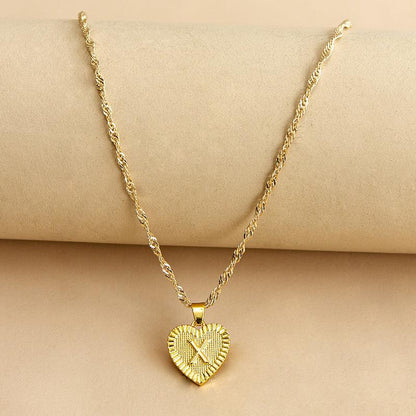 Initial Letter Gold Heart Necklace - DARK MOON