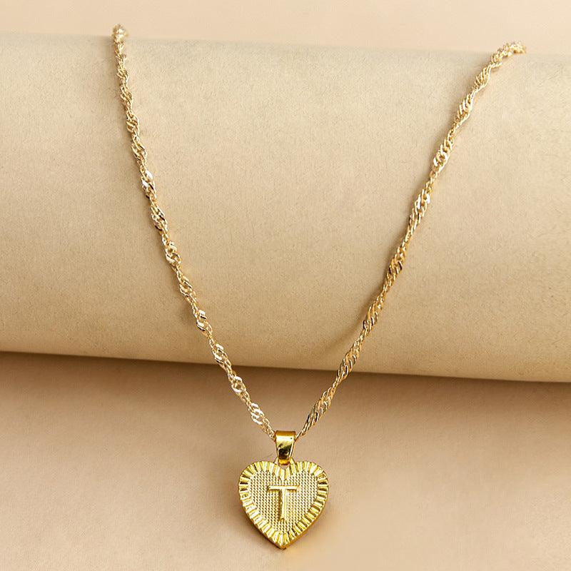 Initial Letter Gold Heart Necklace - DARK MOON